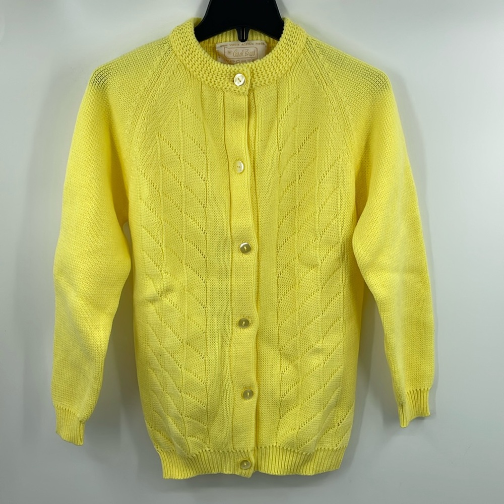 NWT Vintage 50’s 60’s Carol Brent Yellow Knit button Cardigan Size 36